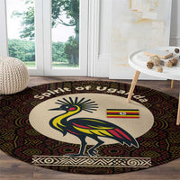 Uganda Round Carpet with Grey Crowned Crane and Tribal Pattern Spirit of Uganda Theme