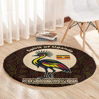 Uganda Round Carpet with Grey Crowned Crane and Tribal Pattern Spirit of Uganda Theme