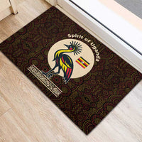 Uganda Rubber Doormat with Grey Crowned Crane and Tribal Pattern Spirit of Uganda Theme