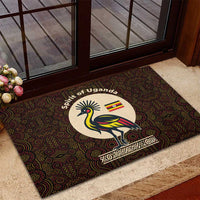 Uganda Rubber Doormat with Grey Crowned Crane and Tribal Pattern Spirit of Uganda Theme