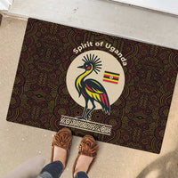 Uganda Rubber Doormat with Grey Crowned Crane and Tribal Pattern Spirit of Uganda Theme