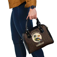 Uganda Shoulder Handbag with Grey Crowned Crane and Tribal Pattern Spirit of Uganda Theme