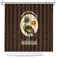 Uganda Shower Curtain with Grey Crowned Crane and Tribal Pattern Spirit of Uganda Theme