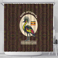 Uganda Shower Curtain with Grey Crowned Crane and Tribal Pattern Spirit of Uganda Theme