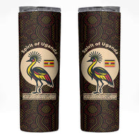 Uganda Skinny Tumbler with Grey Crowned Crane and Tribal Pattern Spirit of Uganda Theme