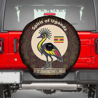 Uganda Spare Tire Cover with Grey Crowned Crane and Tribal Pattern Spirit of Uganda Theme