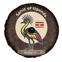 Uganda Spare Tire Cover with Grey Crowned Crane and Tribal Pattern Spirit of Uganda Theme
