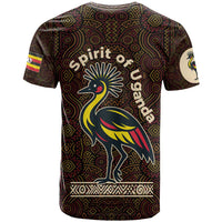 Uganda T Shirt with Grey Crowned Crane and Tribal Pattern Spirit of Uganda Theme
