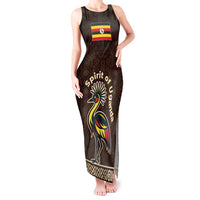 Uganda Tank Maxi Dress with Grey Crowned Crane and Tribal Pattern Spirit of Uganda Theme