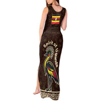 Uganda Tank Maxi Dress with Grey Crowned Crane and Tribal Pattern Spirit of Uganda Theme