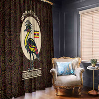 Uganda Window Curtain with Grey Crowned Crane and Tribal Pattern Spirit of Uganda Theme