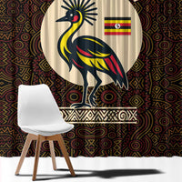 Uganda Window Curtain with Grey Crowned Crane and Tribal Pattern Spirit of Uganda Theme
