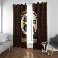 Uganda Window Curtain with Grey Crowned Crane and Tribal Pattern Spirit of Uganda Theme