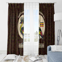 Uganda Window Curtain with Grey Crowned Crane and Tribal Pattern Spirit of Uganda Theme