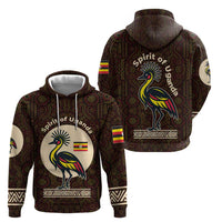 Uganda Zip Hoodie with Grey Crowned Crane and Tribal Pattern Spirit of Uganda Theme