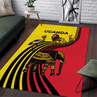 Uganda Area Rug with African Wildlife Elephant Lion and Crane in Tribal Pattern Design