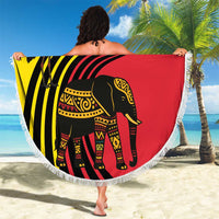 Uganda Beach Blanket with African Wildlife Elephant Lion and Crane in Tribal Pattern Design