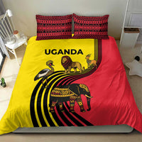 Uganda Bedding Set with African Wildlife Elephant Lion and Crane in Tribal Pattern Design