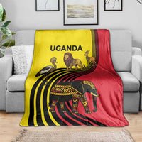 Uganda Blanket with African Wildlife Elephant Lion and Crane in Tribal Pattern Design