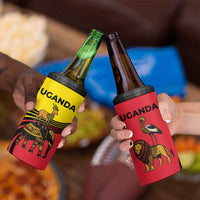 Uganda 4 in 1 Can Cooler Tumbler with African Wildlife Elephant Lion and Crane in Tribal Pattern Design