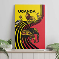 Uganda Canvas Wall Art with African Wildlife Elephant Lion and Crane in Tribal Pattern Design