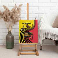 Uganda Canvas Wall Art with African Wildlife Elephant Lion and Crane in Tribal Pattern Design