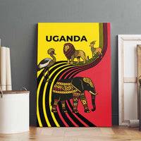 Uganda Canvas Wall Art with African Wildlife Elephant Lion and Crane in Tribal Pattern Design
