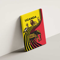 Uganda Canvas Wall Art with African Wildlife Elephant Lion and Crane in Tribal Pattern Design