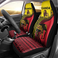Uganda Car Seat Cover with African Wildlife Elephant Lion and Crane in Tribal Pattern Design