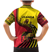 Uganda Family Matching Mermaid Dress and Hawaiian Shirt with African Wildlife Elephant Lion and Crane in Tribal Pattern Design