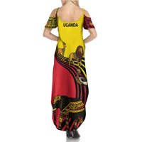 Uganda Family Matching Summer Maxi Dress and Hawaiian Shirt with African Wildlife Elephant Lion and Crane in Tribal Pattern Design