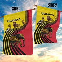 Uganda Garden Flag with African Wildlife Elephant Lion and Crane in Tribal Pattern Design