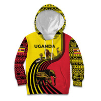 Uganda Kid Hoodie with African Wildlife Elephant Lion and Crane in Tribal Pattern Design
