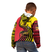 Uganda Kid Hoodie with African Wildlife Elephant Lion and Crane in Tribal Pattern Design