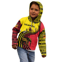 Uganda Kid Hoodie with African Wildlife Elephant Lion and Crane in Tribal Pattern Design