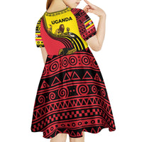 Uganda Kid Short Sleeve Dress with African Wildlife Elephant Lion and Crane in Tribal Pattern Design