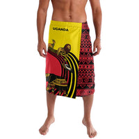 Uganda Lavalava with African Wildlife Elephant Lion and Crane in Tribal Pattern Design