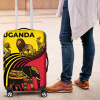 Uganda Luggage Cover with African Wildlife Elephant Lion and Crane in Tribal Pattern Design