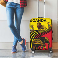 Uganda Luggage Cover with African Wildlife Elephant Lion and Crane in Tribal Pattern Design