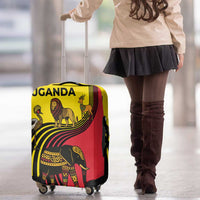 Uganda Luggage Cover with African Wildlife Elephant Lion and Crane in Tribal Pattern Design