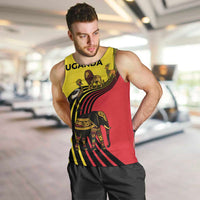 Uganda Men Tank Top with African Wildlife Elephant Lion and Crane in Tribal Pattern Design