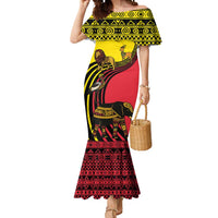 Uganda Mermaid Dress with African Wildlife Elephant Lion and Crane in Tribal Pattern Design