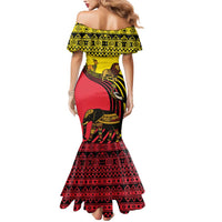 Uganda Mermaid Dress with African Wildlife Elephant Lion and Crane in Tribal Pattern Design