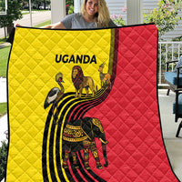 Uganda Quilt with African Wildlife Elephant Lion and Crane in Tribal Pattern Design