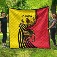 Uganda Quilt with African Wildlife Elephant Lion and Crane in Tribal Pattern Design