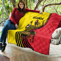Uganda Quilt with African Wildlife Elephant Lion and Crane in Tribal Pattern Design