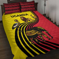 Uganda Quilt Bed Set with African Wildlife Elephant Lion and Crane in Tribal Pattern Design