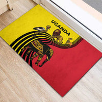 Uganda Rubber Doormat with African Wildlife Elephant Lion and Crane in Tribal Pattern Design