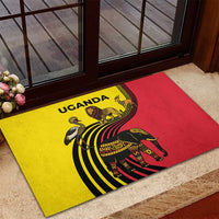 Uganda Rubber Doormat with African Wildlife Elephant Lion and Crane in Tribal Pattern Design