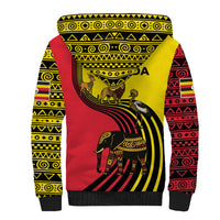 Uganda Sherpa Hoodie with African Wildlife Elephant Lion and Crane in Tribal Pattern Design